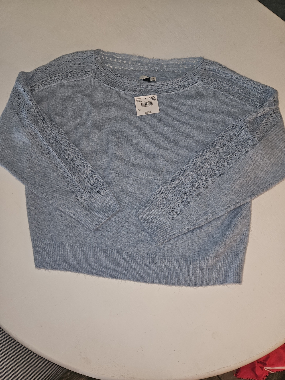 Light Blue Lace-Sleeve Women's Sweater - Soft Knit